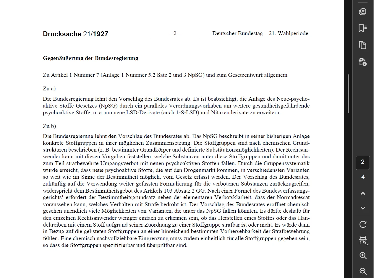 Die Bundesregierung erteilt NPSG Änderung eine Absage - wegen dem Bestimmtheitsgrundsatz